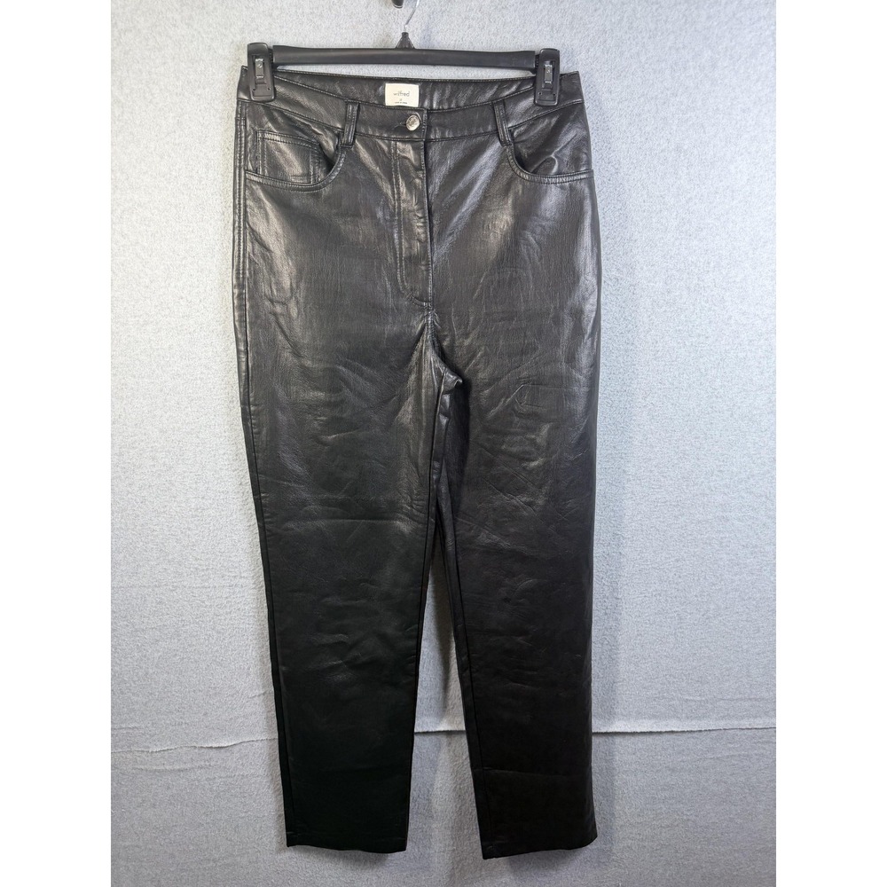 Wilfred Pants Womens 10 Black Faux Leather Slim Ankle Zip Fly Coated Pockets
